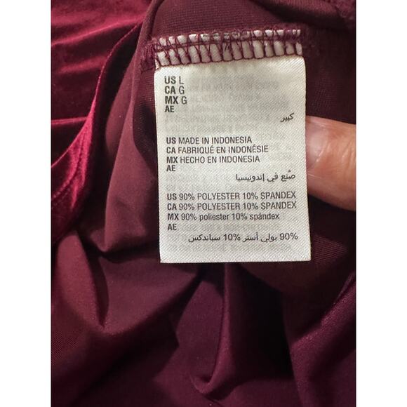 Burgundy Women's Velvet Button Up Long Button Sleeve Boyfriend Tunic, L - Picture 3 of 8